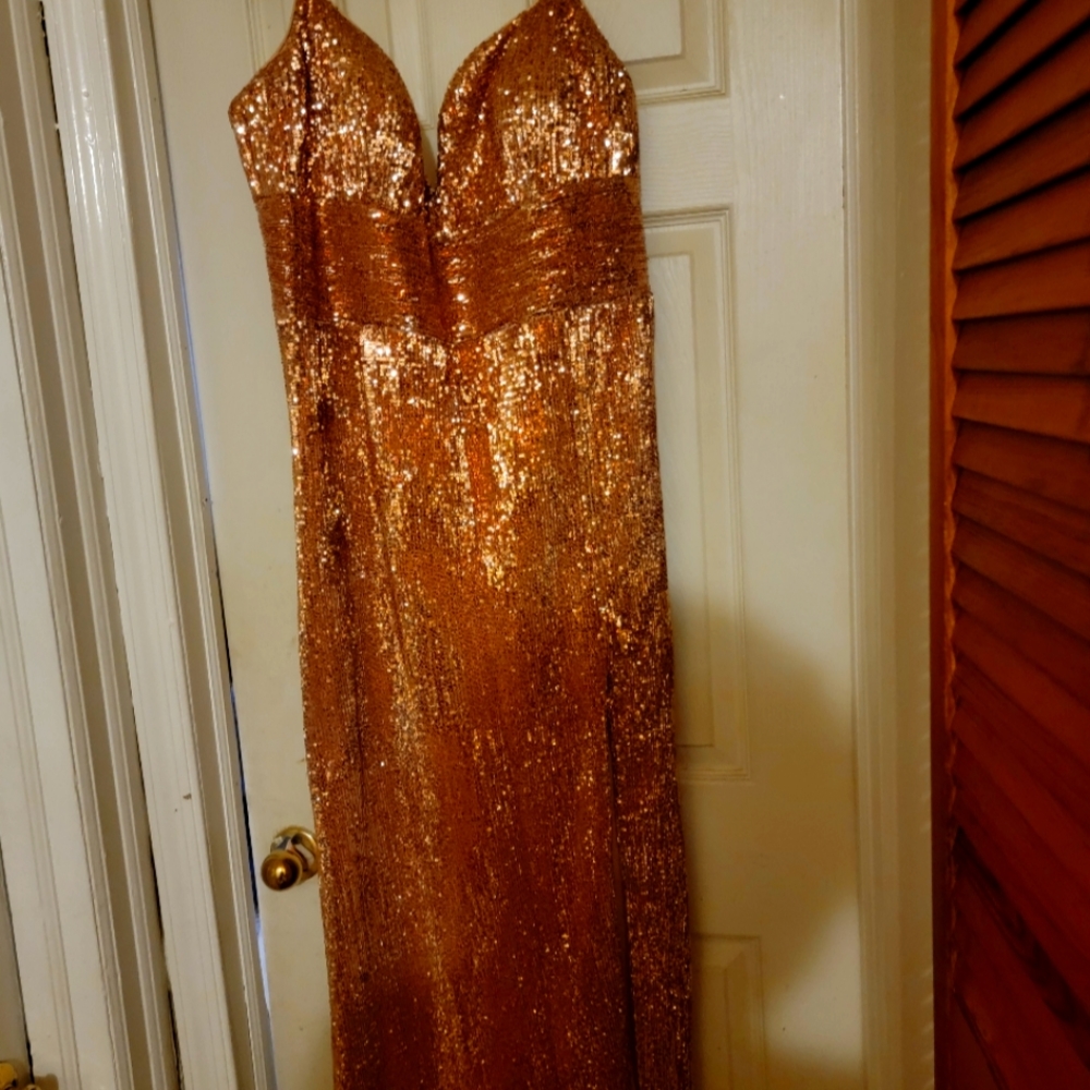 Rose gold floor length gown